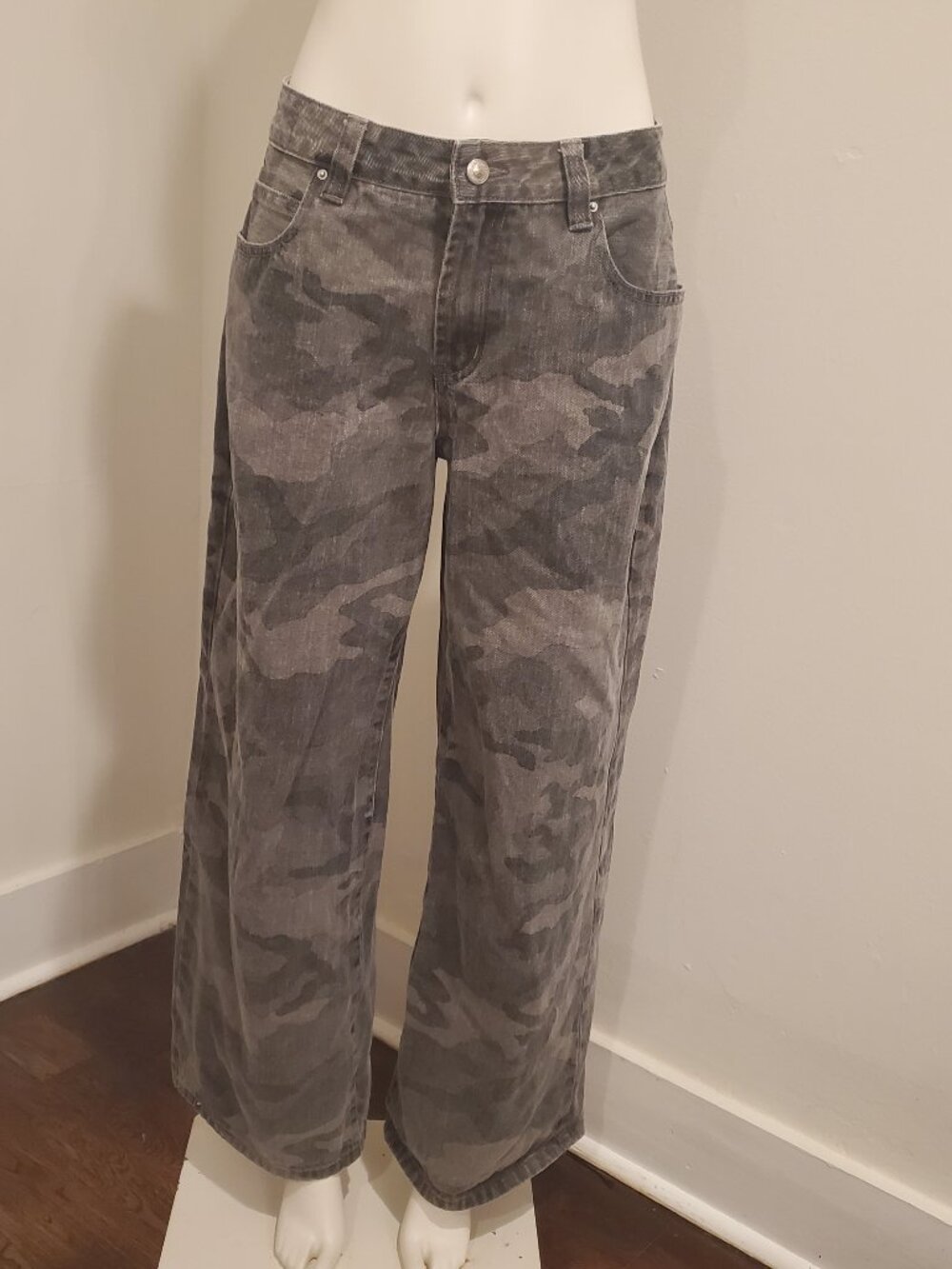 Princess Polly Womens Camo Wide Leg Jeans Grey Camouflage High Rise US 6 AU 10